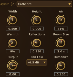 An screenshot of plugin showing the reverb engine